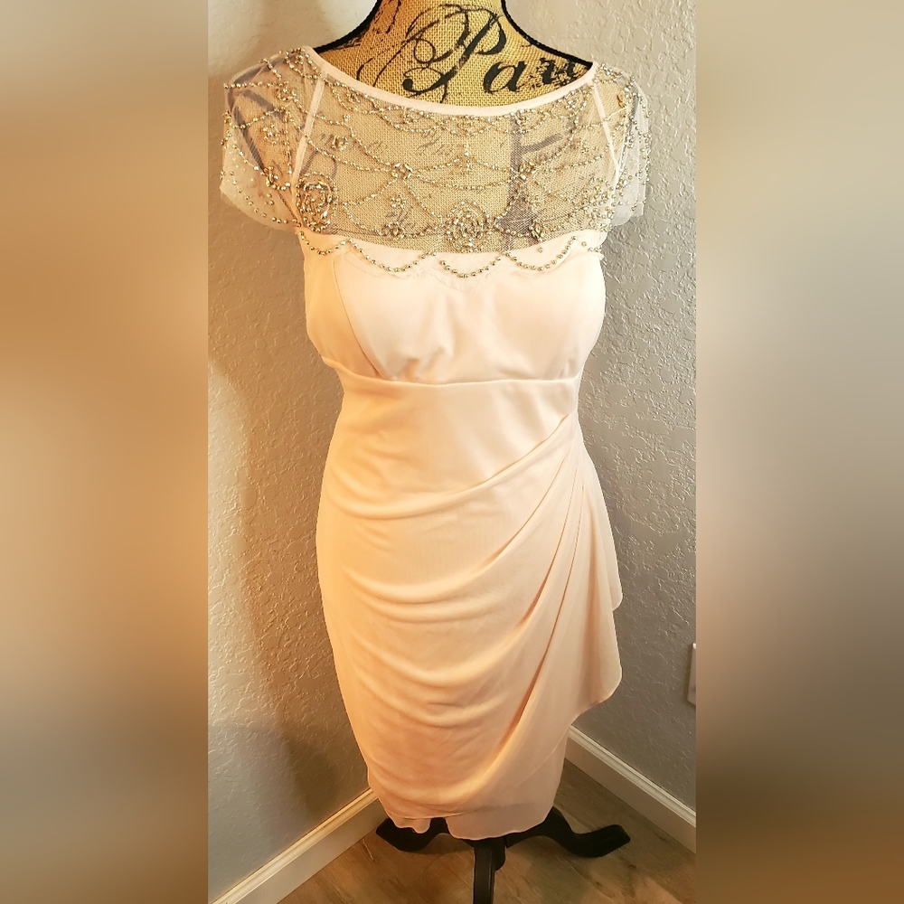 DJ Jaz Elegant Pale pink Dress with Beaded Overlay. Some Beads Are Missing.